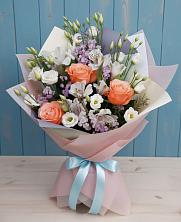 Букет Утренняя свежесть в Адлер Букет цветов из: Лизиантусы, Розы, Альстромерии и Гипсофила в Адлер