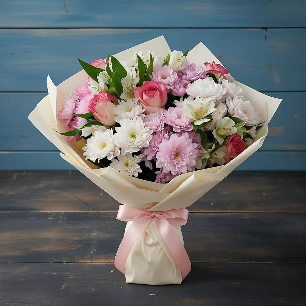 Букет цветов из: Хризантемы, Альстромерии и Розы в Адлер